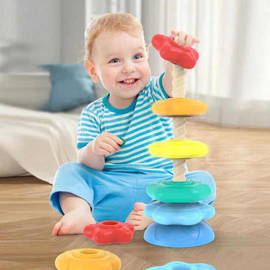 Rainbow Stacking Rings, Rotating Tower Color & Logic, Hand-Eye Coordination, Gift For Festival/Christmas/Birthday/Back-To-School/Vacation