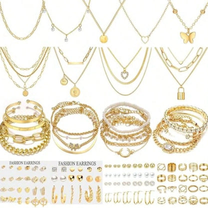 Random 91/76/56/3pcs Elegant Generous Dignified Casual Minimalist Floral, Heart, Cross, Star, Moon, Bow, Rose Multi-Element Necklace, Bracelet, Ring, Earring Jewelry Set For Women, Suitable For Holida