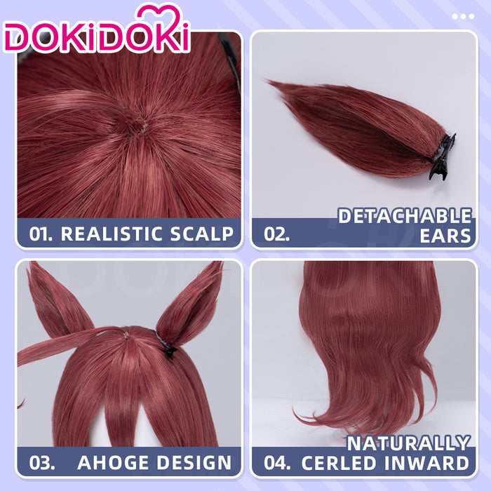 【Ready For Ship】DokiDoki Game Cosplay Wig Long Curly Brown Hair Detachable Ears
