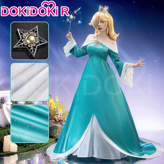 【Ready For Ship】【Glowing】【Size S-3XL】DokiDoki-R Movie Cosplay Cosplay Costume Blue Princess Dress With Magic Staff / Crown Halloween