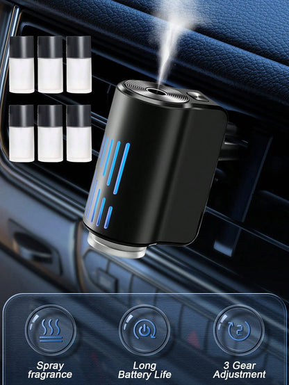 Rechargeable Car Air Freshener Diffuser- 3 Adjustable Mist Modes, Mood Light, Long-Lasting Fragrance, Cylindrical Design, USB Charging, Includes 6 Fragrance Oils, Car Accessories, Gift
