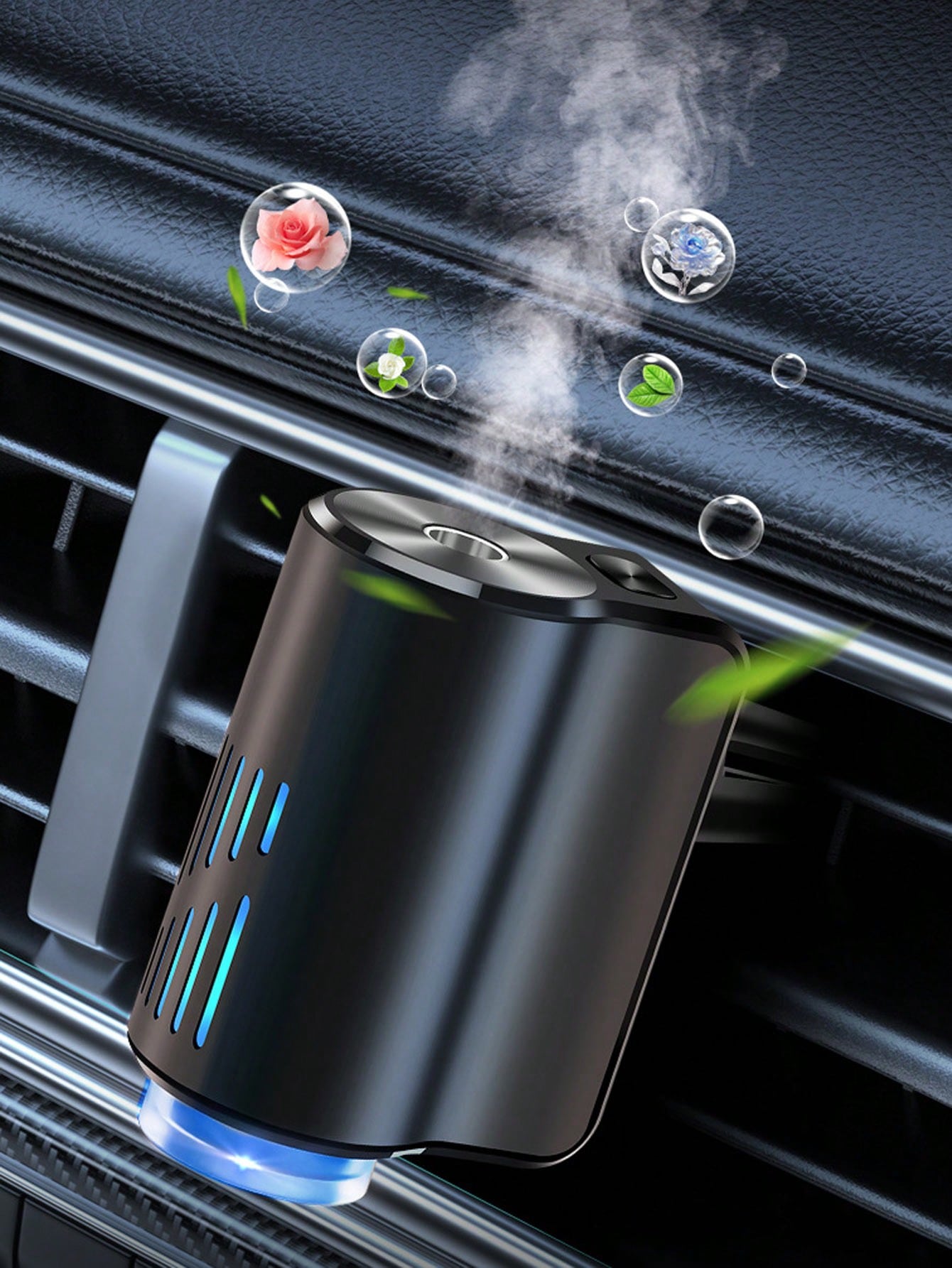 Rechargeable Car Air Freshener Diffuser- 3 Adjustable Mist Modes, Mood Light, Long-Lasting Fragrance, Cylindrical Design, USB Charging, Includes 6 Fragrance Oils, Car Accessories, Gift