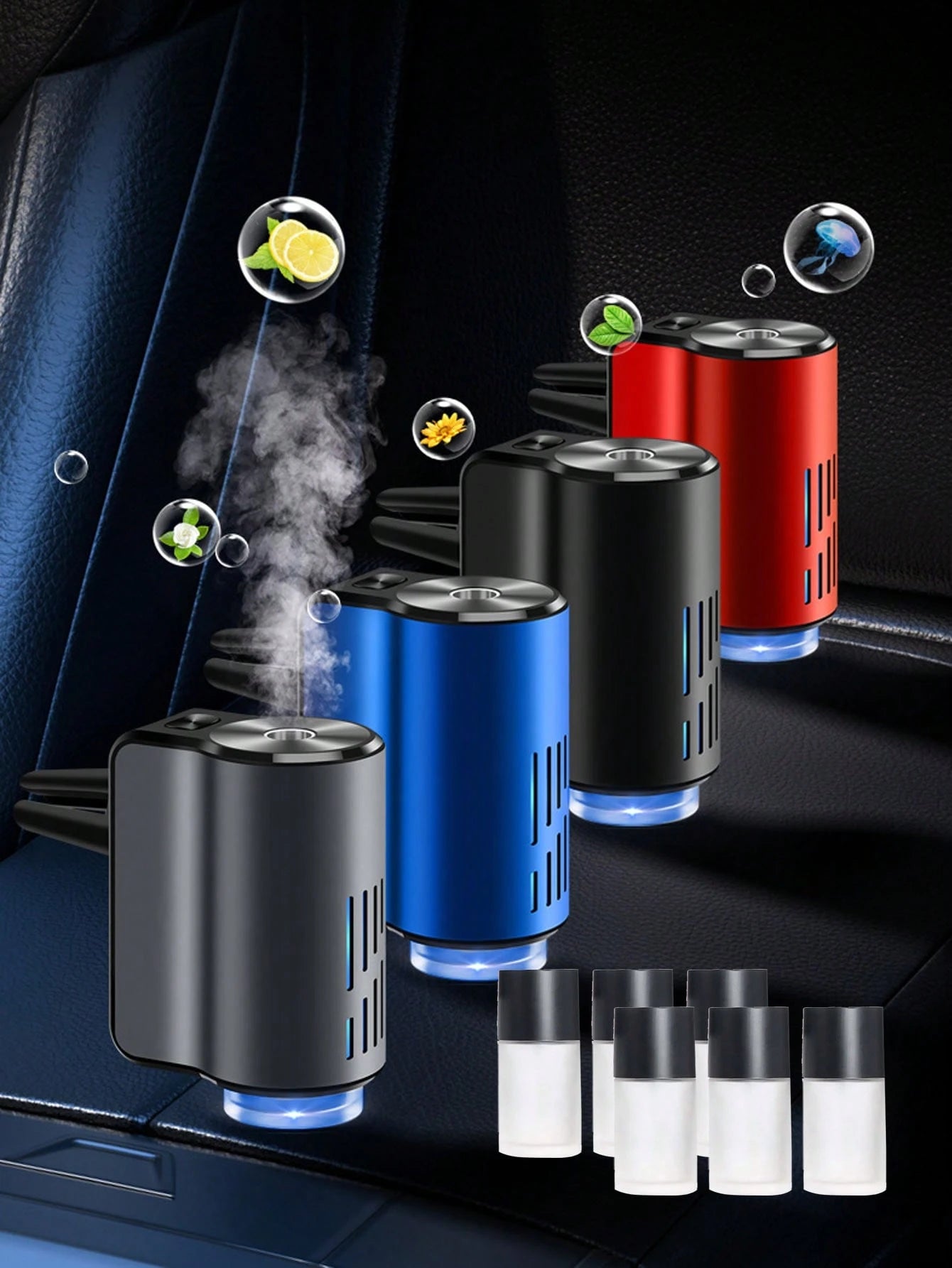 Rechargeable Car Air Freshener Diffuser- 3 Adjustable Mist Modes, Mood Light, Long-Lasting Fragrance, Cylindrical Design, USB Charging, Includes 6 Fragrance Oils, Car Accessories, Gift