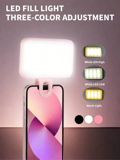Rechargeable Portable LED Fill Light Selfie Light Mirror Makeup Light With 3 Lighting Modes LED Phone Fill Light Clip-On Fill Light Suitable For Makeup Live Streaming Video Calls 250mAh