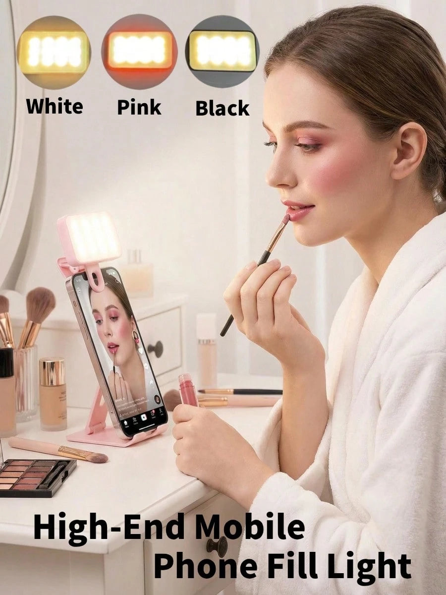Rechargeable Portable LED Fill Light Selfie Light Mirror Makeup Light With 3 Lighting Modes LED Phone Fill Light Clip-On Fill Light Suitable For Makeup Live Streaming Video Calls 250mAh
