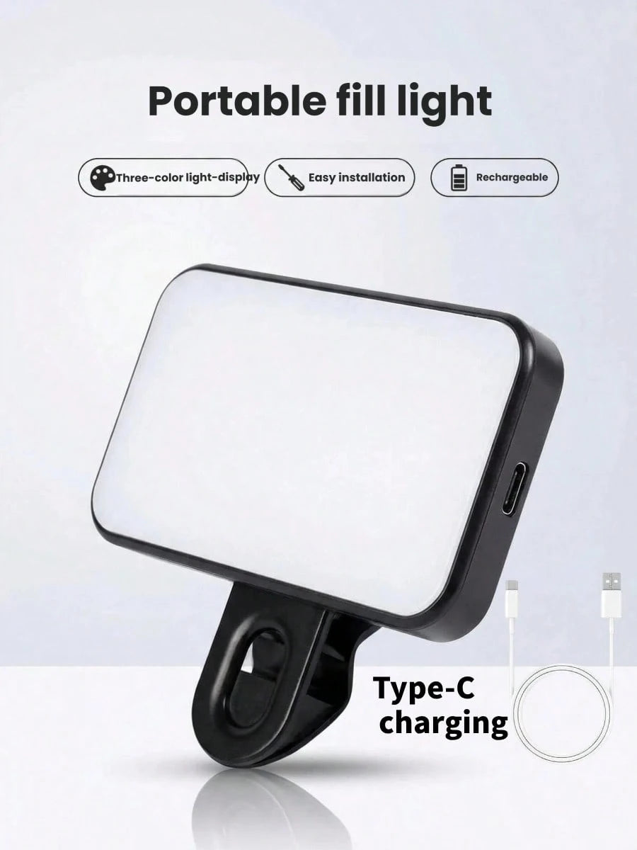 Rechargeable Portable LED Fill Light Selfie Light Mirror Makeup Light With 3 Lighting Modes LED Phone Fill Light Clip-On Fill Light Suitable For Makeup Live Streaming Video Calls 250mAh