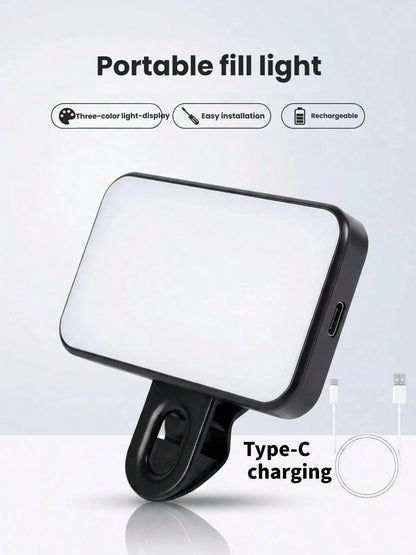 Rechargeable Portable LED Fill Light Selfie Light Mirror Makeup Light With 3 Lighting Modes LED Phone Fill Light Clip-On Fill Light Suitable For Makeup Live Streaming Video Calls 250mAh