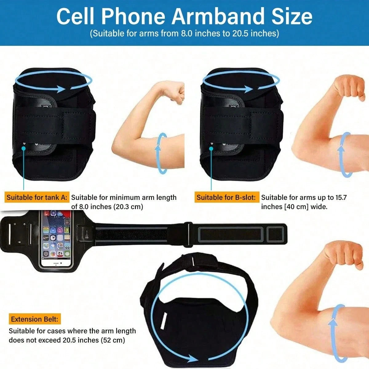 Reflective Sports Armband Phone Holder, Lightweight Running Phone Band Fits Up To 7 Inch Phones For Jogging Cycling Workout