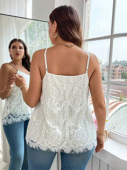 Reflora Plus Size Women Floral Lace Loose Elegant Camisole Spring/Summer Top For Women