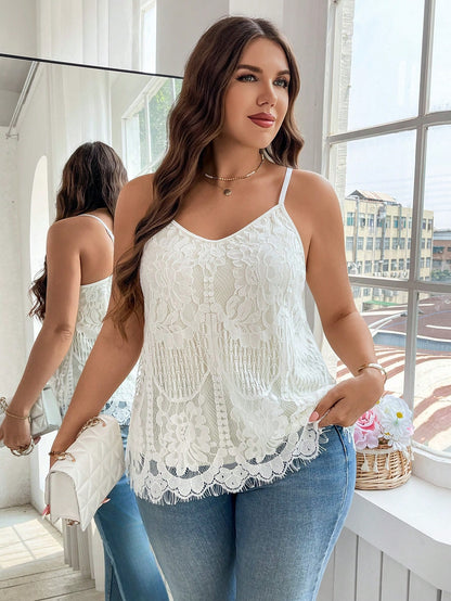 Reflora Plus Size Women Floral Lace Loose Elegant Camisole Spring/Summer Top For Women