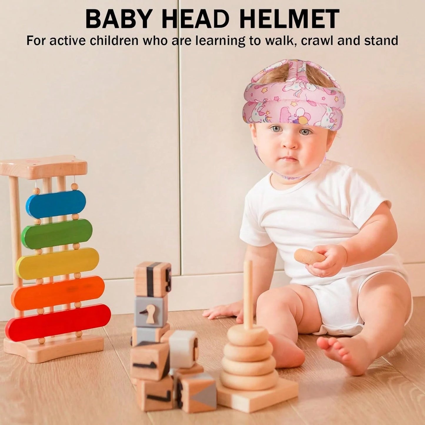 REFLYAWAY Baby Head Protector Baby Helmet For Crawling Walking, No Bumps Safety Head Adjustable Protective Cap For Walking, Playing (Unicorn)