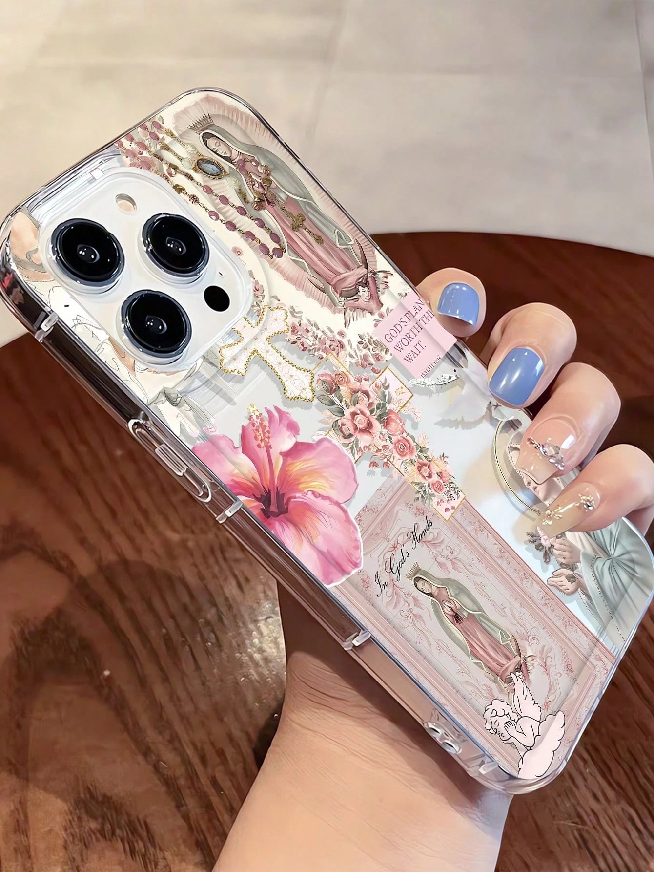 Religious Mythological Figure Elements TPU Fashion Personalized Cross & Virgin Mary Graphic Aesthetic Pattern Transparent TPU Full Body Shockproof Anti-Fingerprint Phone Case Compatible With IPhone 16