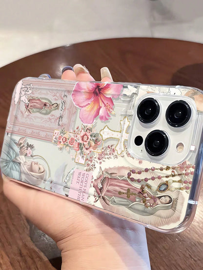 Religious Mythological Figure Elements TPU Fashion Personalized Cross & Virgin Mary Graphic Aesthetic Pattern Transparent TPU Full Body Shockproof Anti-Fingerprint Phone Case Compatible With IPhone 16