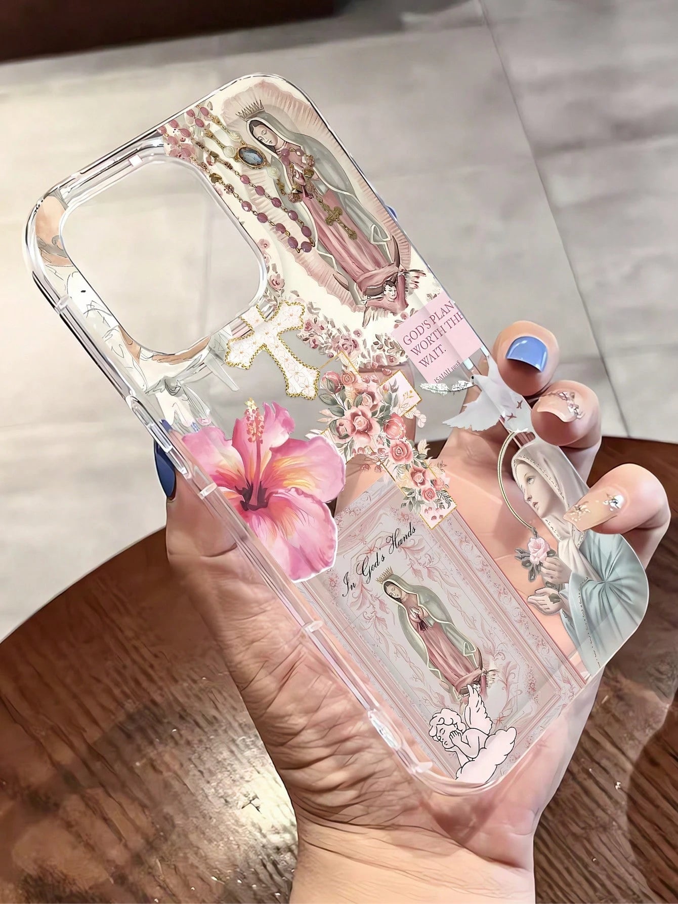 Religious Mythological Figure Elements TPU Fashion Personalized Cross & Virgin Mary Graphic Aesthetic Pattern Transparent TPU Full Body Shockproof Anti-Fingerprint Phone Case Compatible With IPhone 16