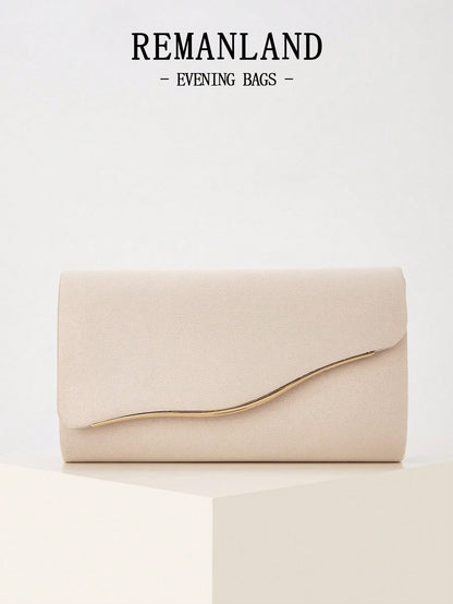 REMANLAND Luxury Solid Color New Women's Clutch Bag, Fashionable Flap Party Evening Bag, Perfect Wallet Design With Hidden Card Slots And Detachable Metal Chain Strap, Suitable For Party, Banquet, Gat