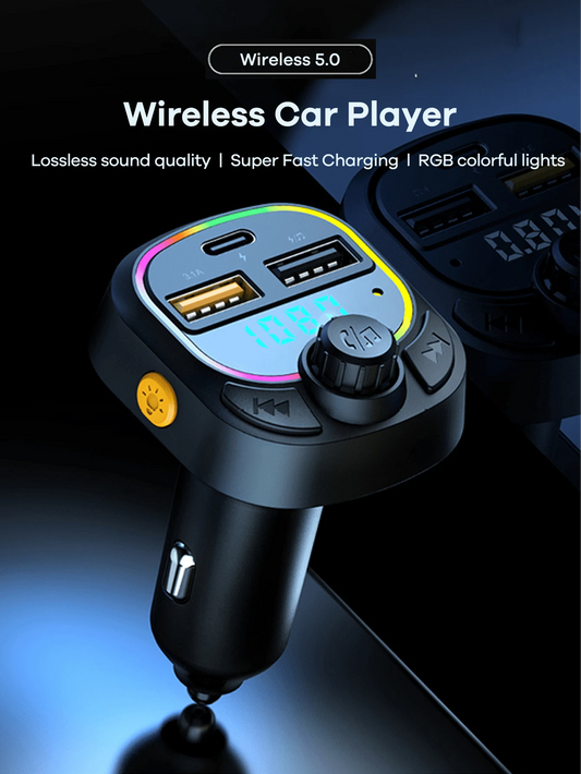REMAX 15W Bluetooth FM Transmitter & Car Charger With Colorful Ambient Light, USB-C & USB-A Dual-Port Fast Charging, Built-In HD Mic For Clear Hands-Free Calls, Music Playback, Type-C Charger, IPhone