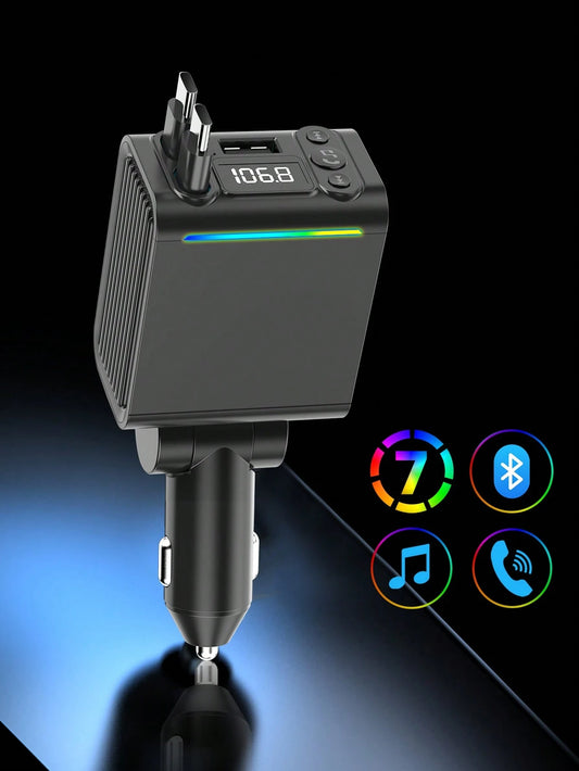 REMAX Bluetooth Car Charger With RGB Lights & 29" Retractable Cable; PD 30W Fast Charging; BT 5.3 For Hands-Free Call/Music; Auto Reconnect; Type-C Charger Compatible With Apple/Android; Car Accessori
