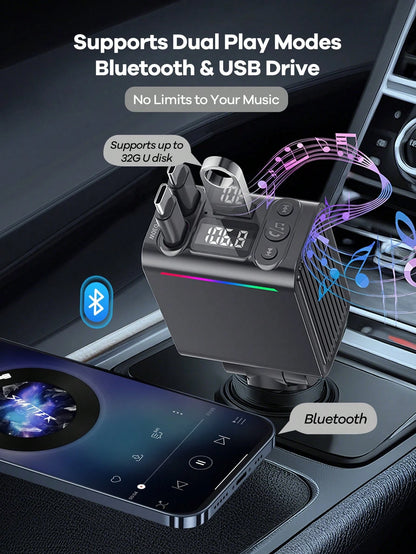 REMAX Bluetooth Car Charger With RGB Lights & 29" Retractable Cable; PD 30W Fast Charging; BT 5.3 For Hands-Free Call/Music; Auto Reconnect; Type-C Charger Compatible With Apple/Android; Car Accessori