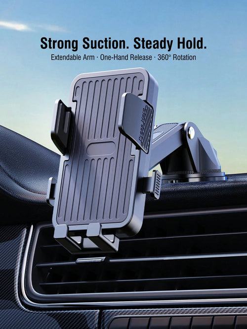 REMAX Strong Suction Car Phone Mount With Washable 3-Layer Gel Suction Cup, Anti-Shake Dashboard & Windshield Mount, Extendable Arm, One-Hand Release, 360° Rotation, Fits 4.0–7.2 Inch Phones & Thick C