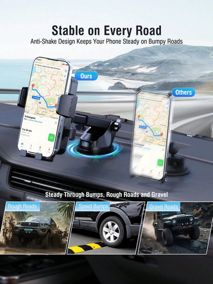 REMAX Strong Suction Car Phone Mount With Washable 3-Layer Gel Suction Cup, Anti-Shake Dashboard & Windshield Mount, Extendable Arm, One-Hand Release, 360° Rotation, Fits 4.0–7.2 Inch Phones & Thick C