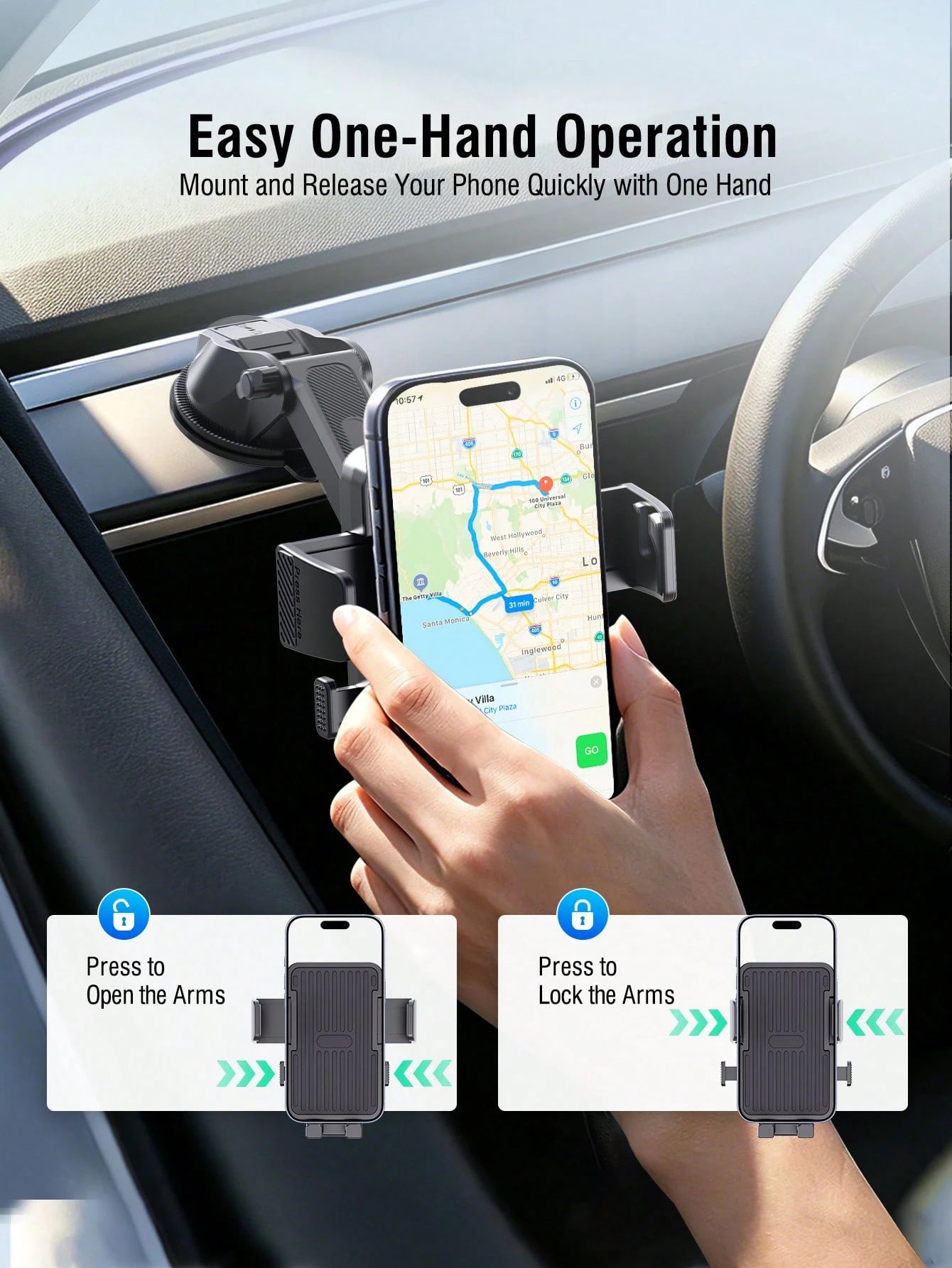 REMAX Strong Suction Car Phone Mount With Washable 3-Layer Gel Suction Cup, Anti-Shake Dashboard & Windshield Mount, Extendable Arm, One-Hand Release, 360° Rotation, Fits 4.0–7.2 Inch Phones & Thick C