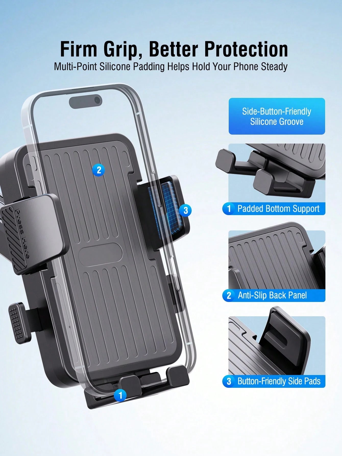 REMAX Strong Suction Car Phone Mount With Washable 3-Layer Gel Suction Cup, Anti-Shake Dashboard & Windshield Mount, Extendable Arm, One-Hand Release, 360° Rotation, Fits 4.0–7.2 Inch Phones & Thick C