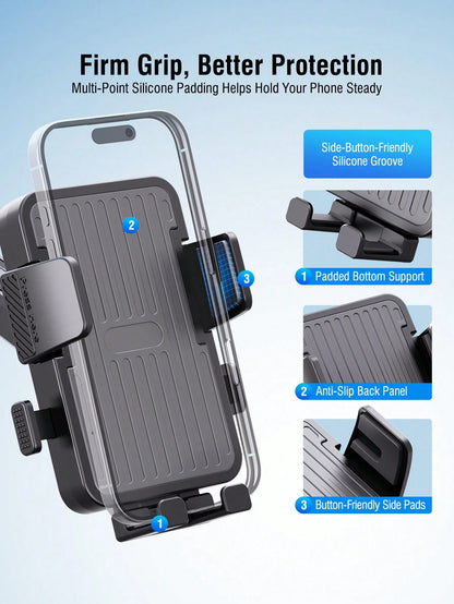 REMAX Strong Suction Car Phone Mount With Washable 3-Layer Gel Suction Cup, Anti-Shake Dashboard & Windshield Mount, Extendable Arm, One-Hand Release, 360° Rotation, Fits 4.0–7.2 Inch Phones & Thick C