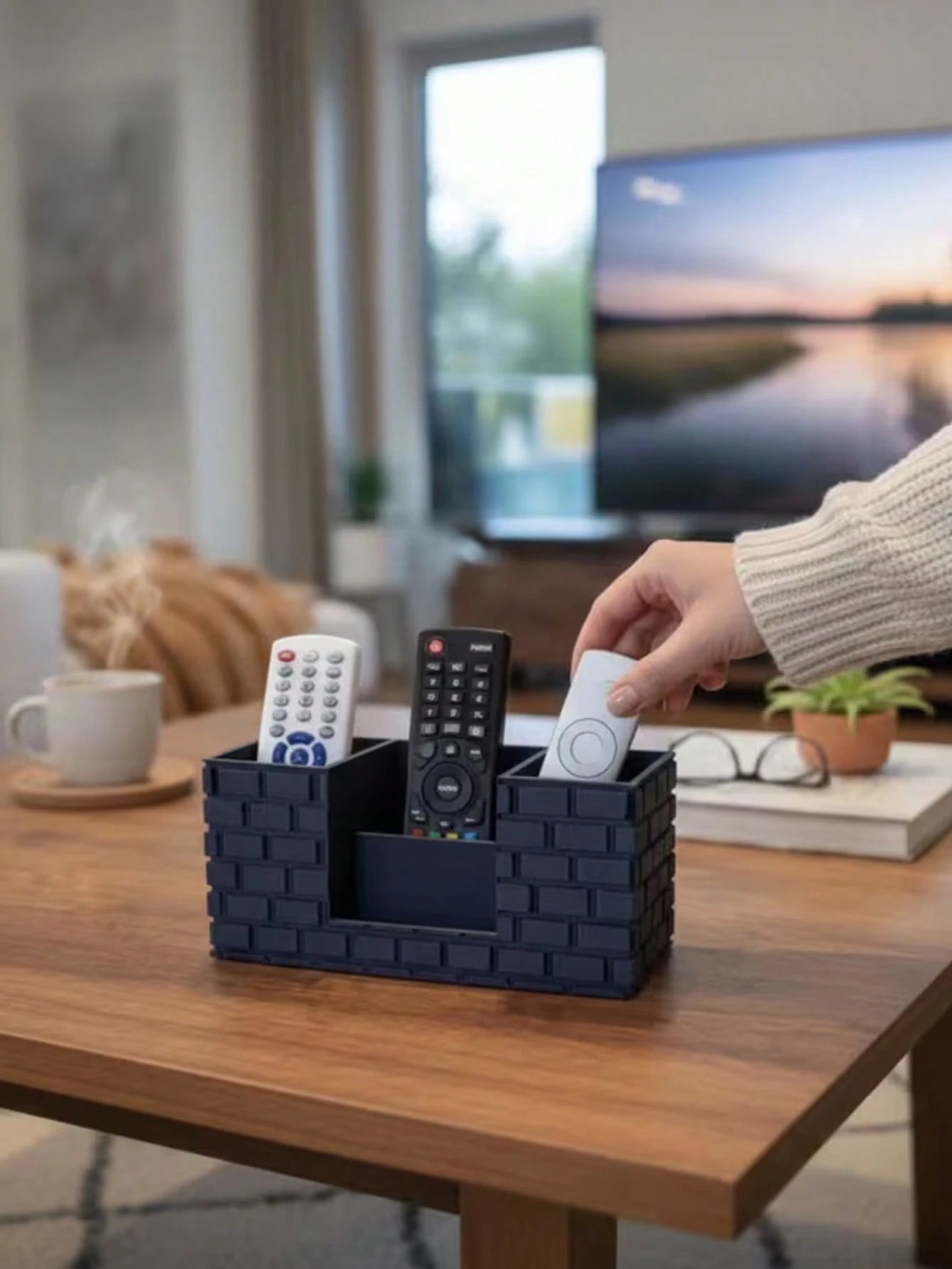 Remote Control Holder, TV Remote Holder For Table, Media Storage Box For Nightstand, Couch (Black)