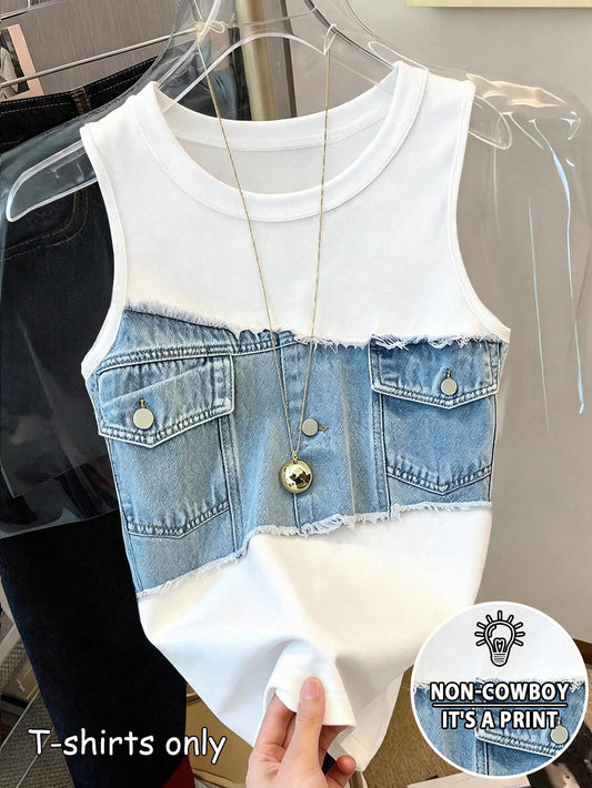 Resyla Graphic Print Contrast Color Round Neck Summer Casual Daily Tank Top
