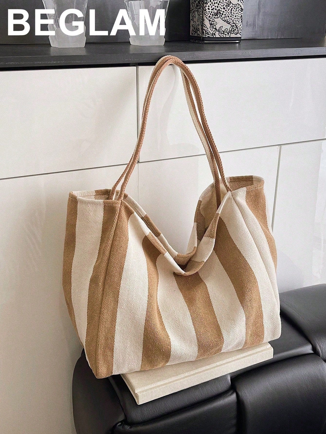 Retro Chic Striped Canvas Tote Bag, Korean Fashion, Casual Spacious Shoulder Bag For Women, Large Capacity, Lightweight, Portable, Aesthetic
