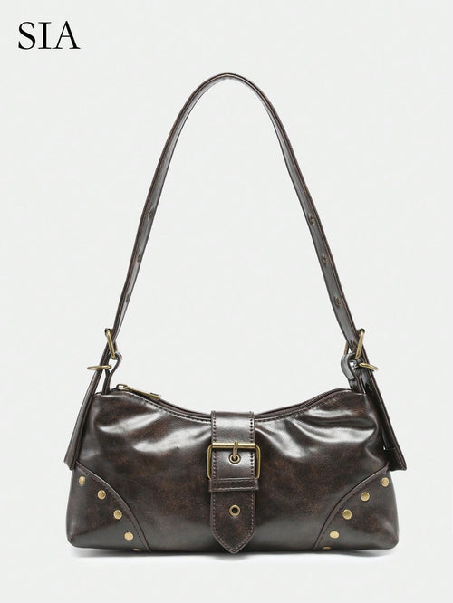 Retro Maillard Soft, Aged, Brushed, Artificial Leather Motorcycle Packaging Decoration Shoulder Underarm Bag, French Stick Bag, Square Bag
