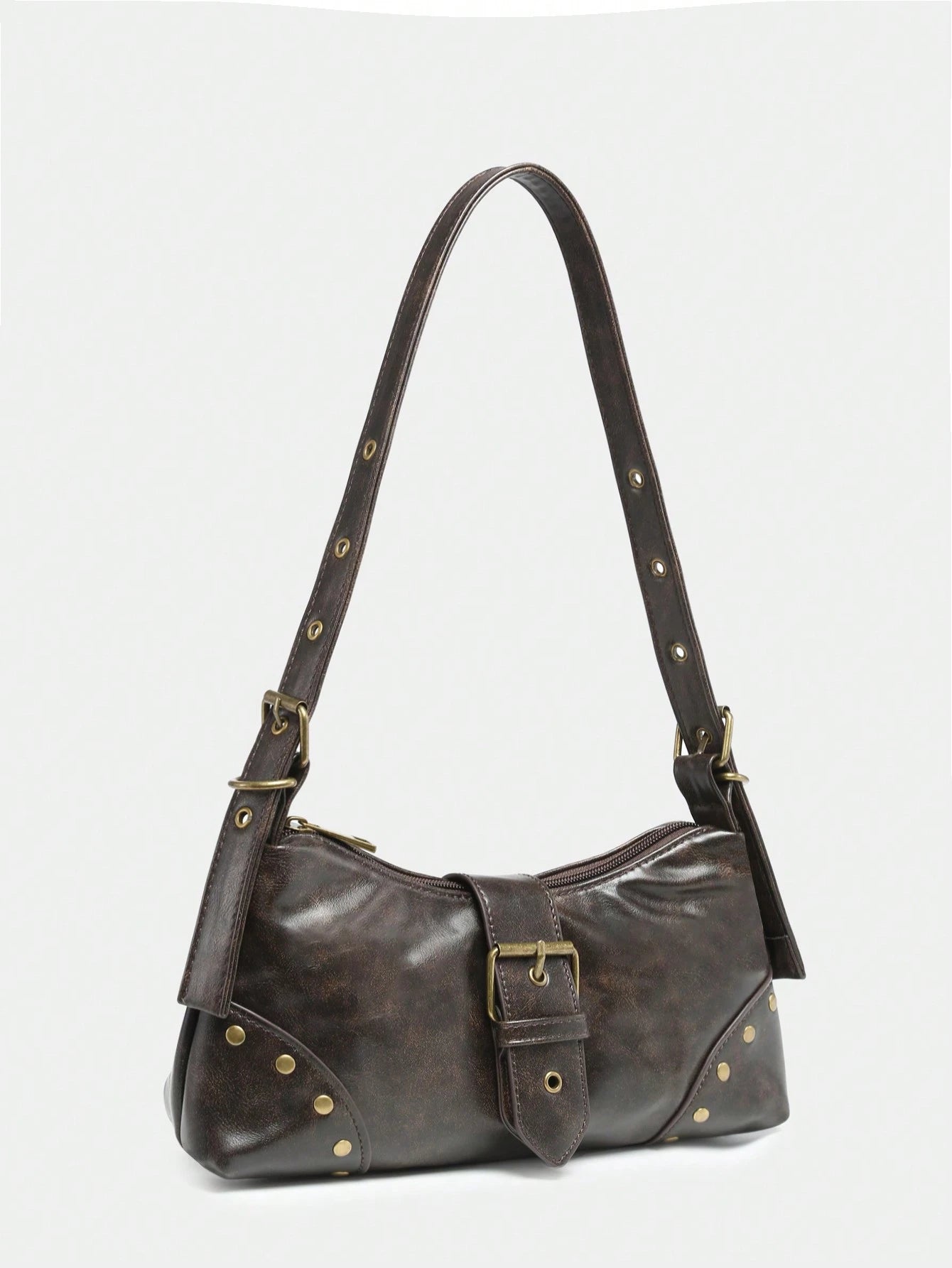 Retro Maillard Soft, Aged, Brushed, Artificial Leather Motorcycle Packaging Decoration Shoulder Underarm Bag, French Stick Bag, Square Bag