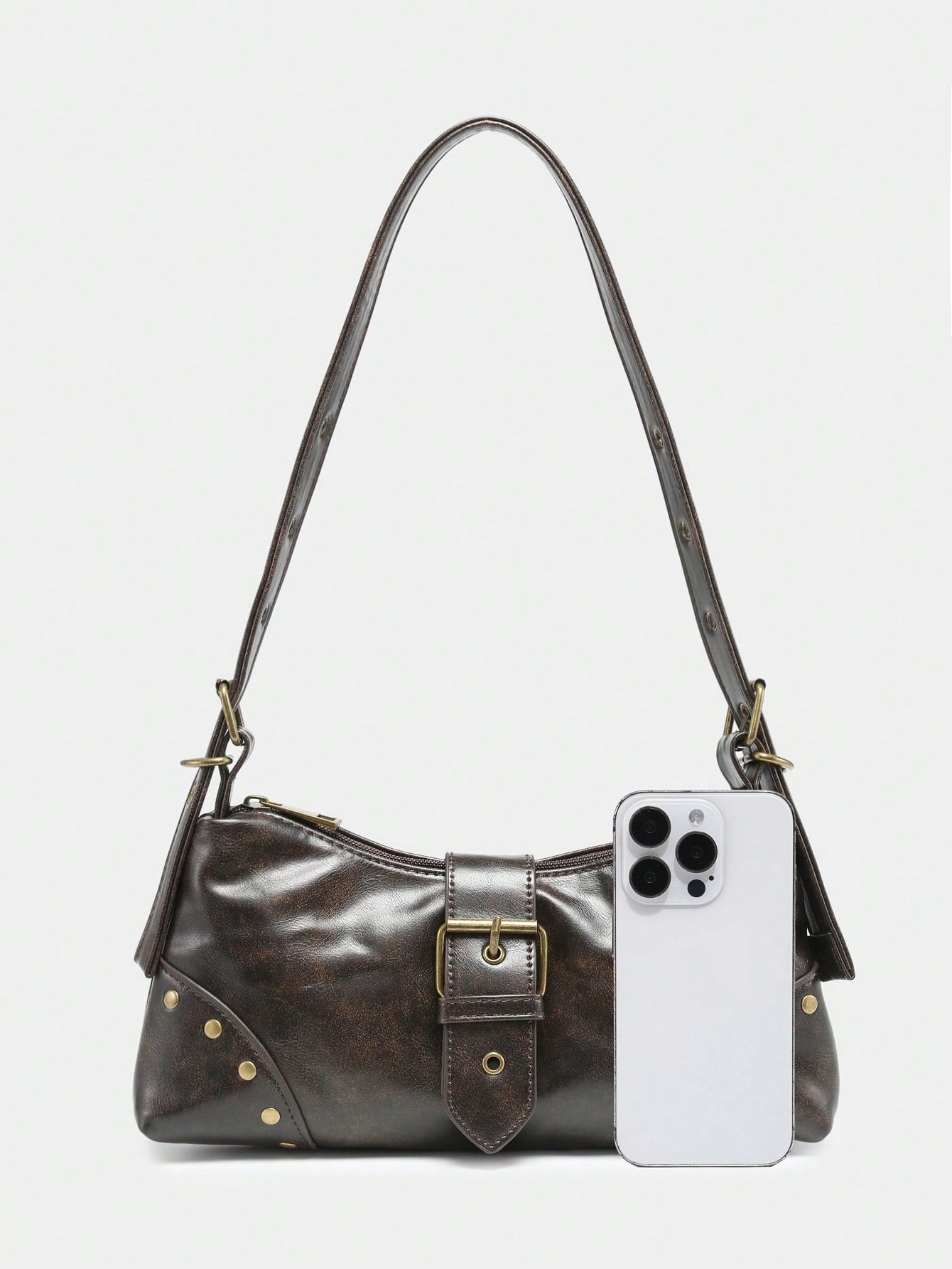 Retro Maillard Soft, Aged, Brushed, Artificial Leather Motorcycle Packaging Decoration Shoulder Underarm Bag, French Stick Bag, Square Bag