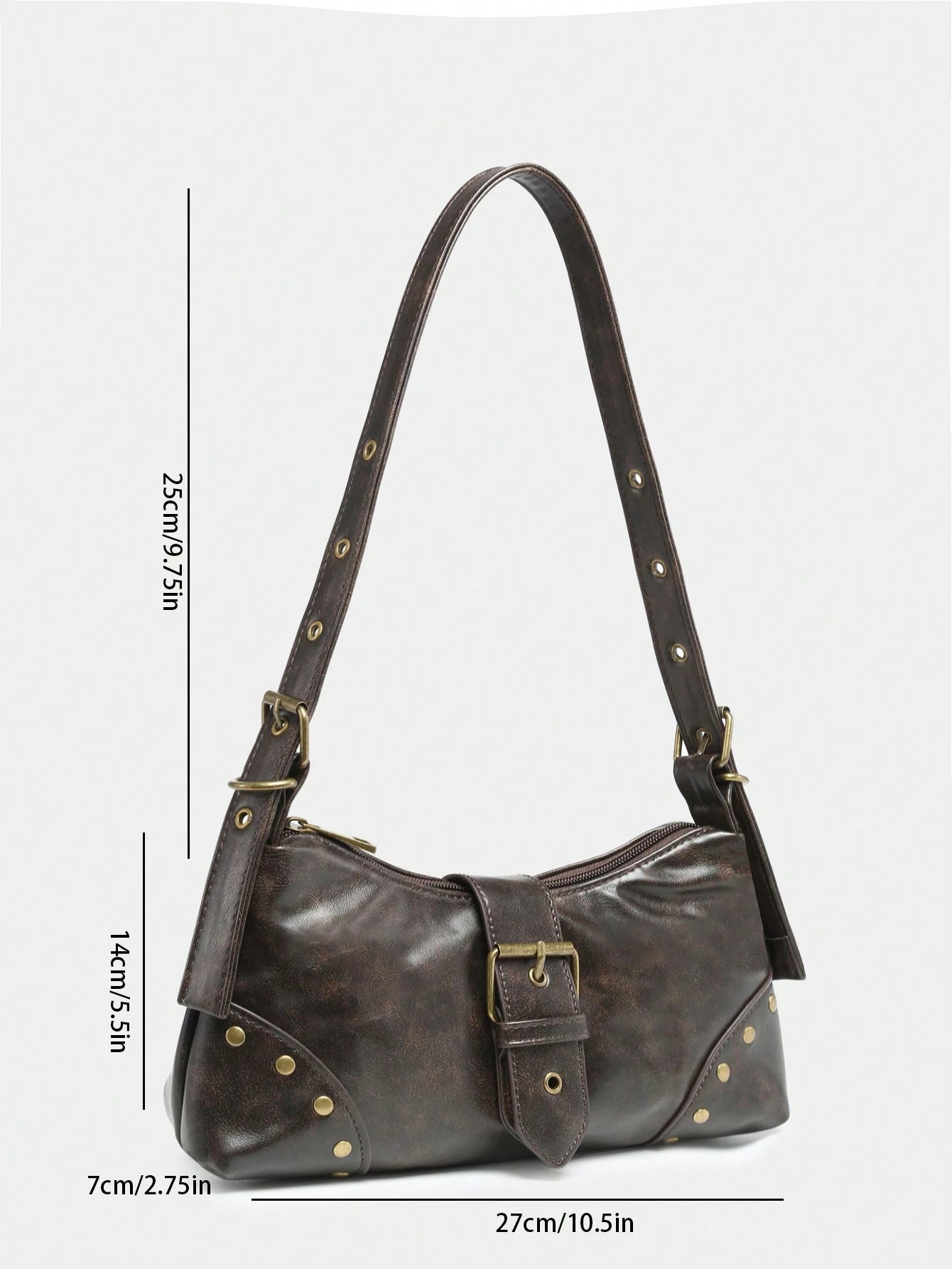 Retro Maillard Soft, Aged, Brushed, Artificial Leather Motorcycle Packaging Decoration Shoulder Underarm Bag, French Stick Bag, Square Bag