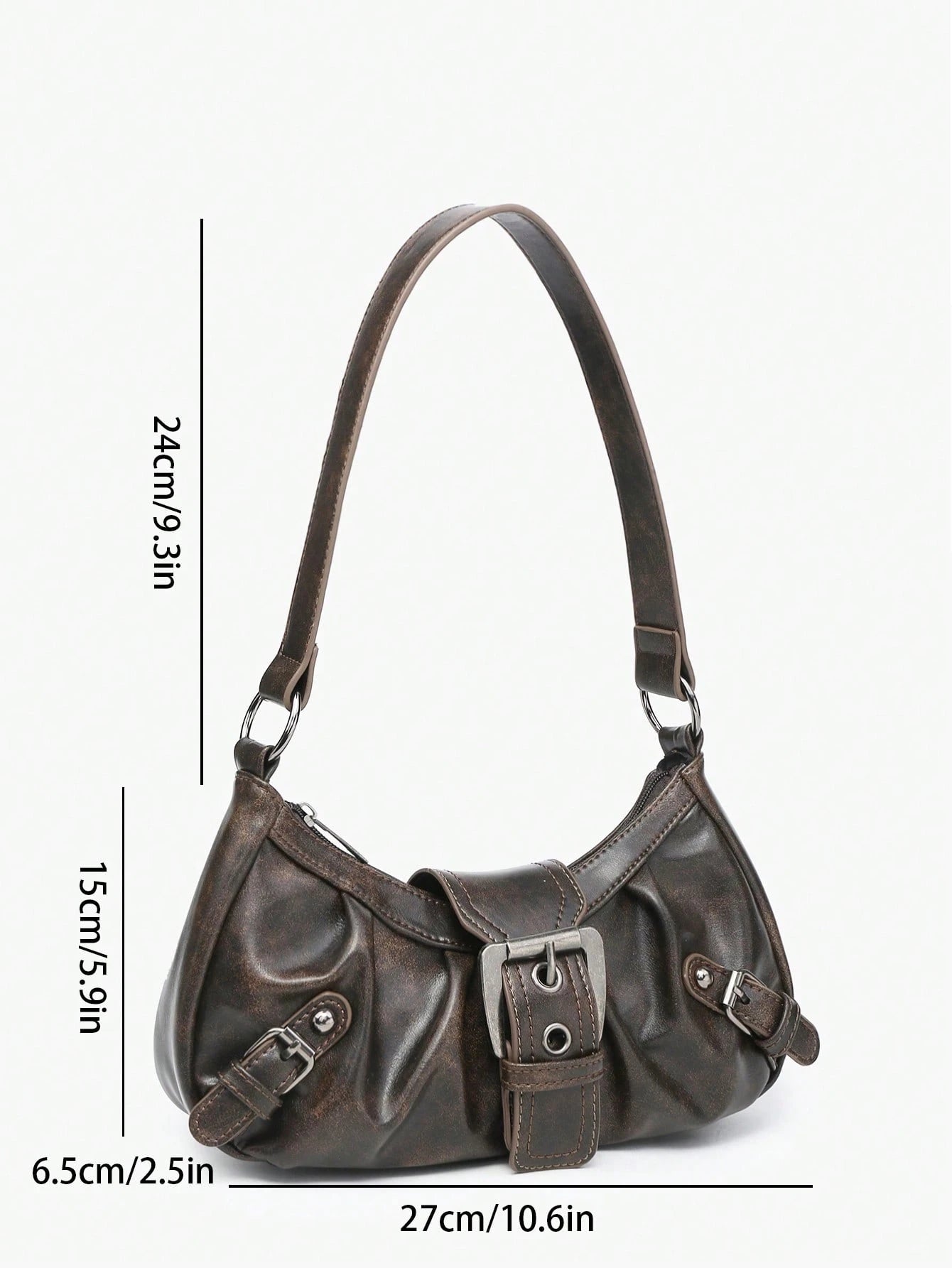 Retro Maillard Soft, Aged, Brushed, Artificial Leather Motorcycle Packaging Decoration Shoulder Underarm Bag, French Stick Bag, Square Bag, Vintage Look