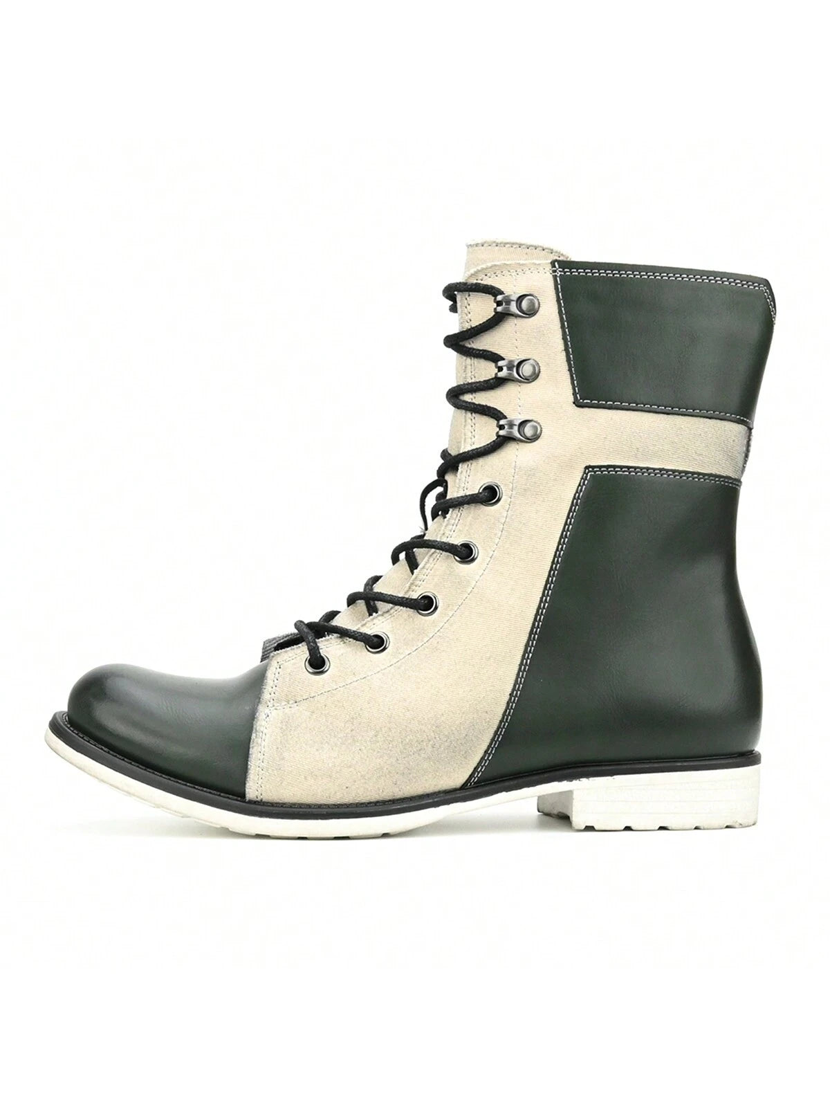 Retro Men's British Style High Top Colorblock Men's Boots Lace-Up Side Zipper Cowboy Boots