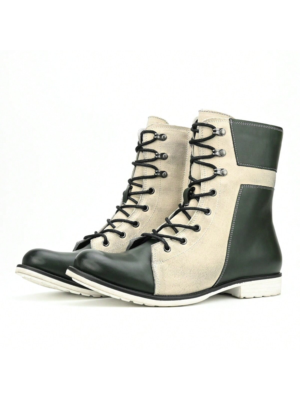 Retro Men's British Style High Top Colorblock Men's Boots Lace-Up Side Zipper Cowboy Boots