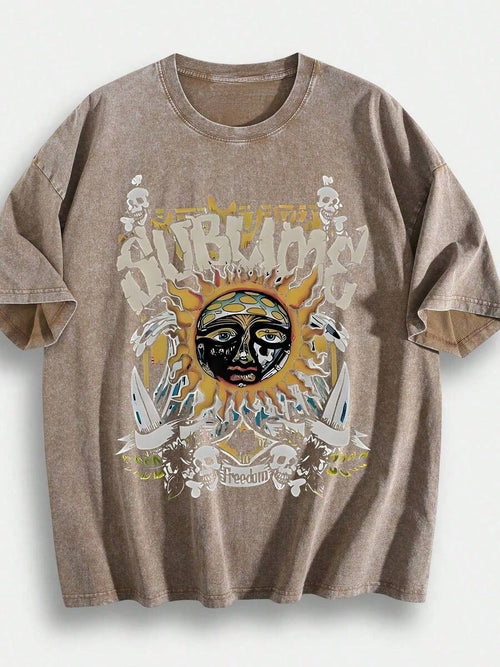 Retro Un Face Kull Print, 's T-Hirt, UBLIM Band Tyle Free Theme Loose Hort Leeved Hirt Vintage Tyle