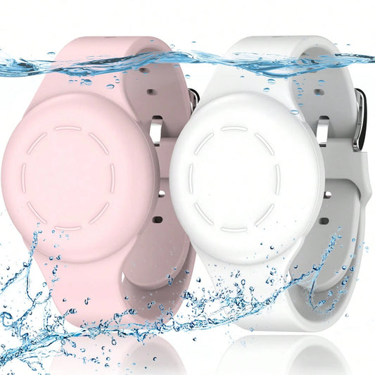 RFUNGUANGO Waterproof For Air Tag Bracelets [2 Pack] Compatible With Apple Air Tag Finders With Soft Silicone,Anti Lost GPS Item Finders Case Cover,Night White/Pink