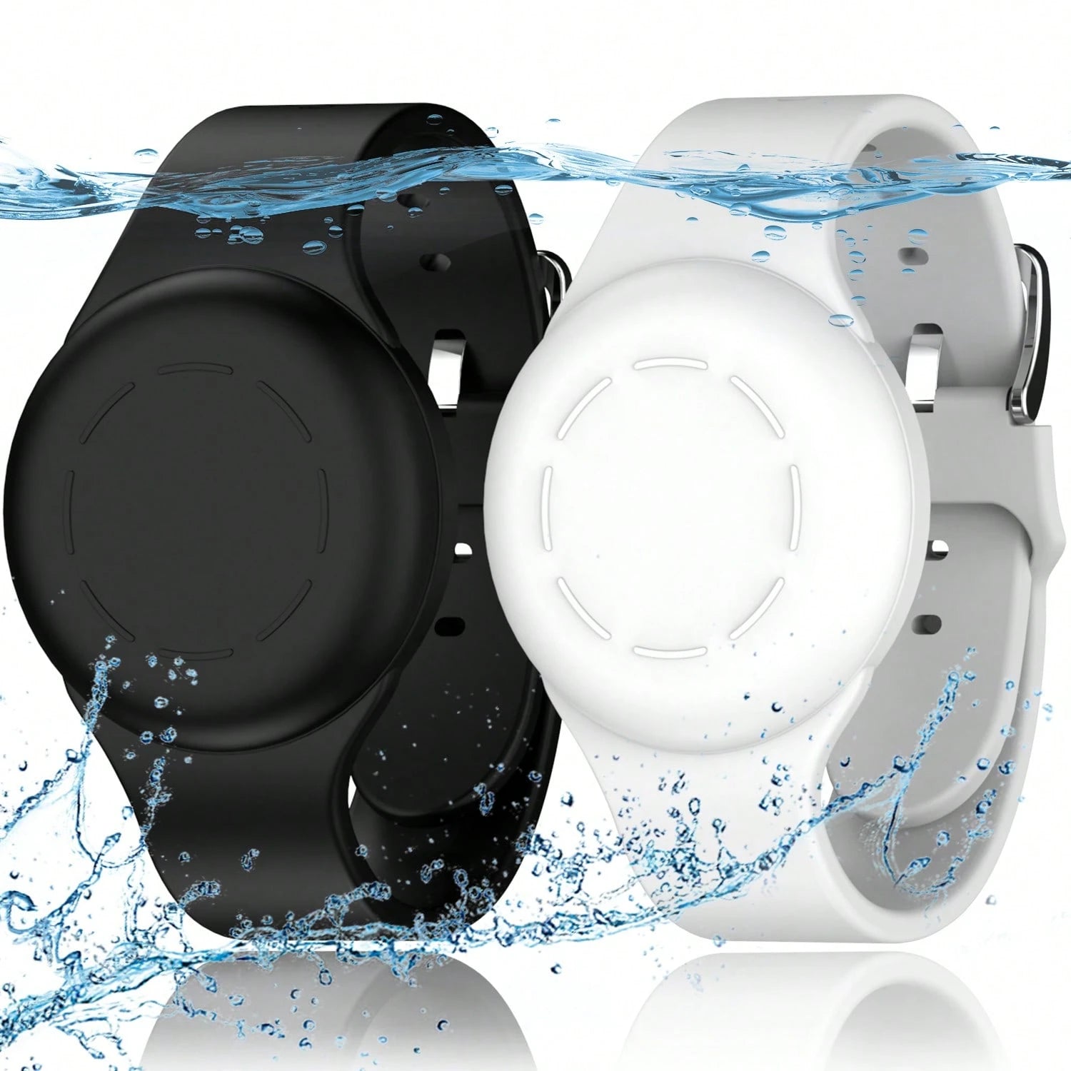 RFUNGUANGO Waterproof For Air Tag Bracelets [2 Pack] Compatible With Apple Air Tag Finders With Soft Silicone,Anti Lost GPS Item Finders Case Cover,Night White/Pink