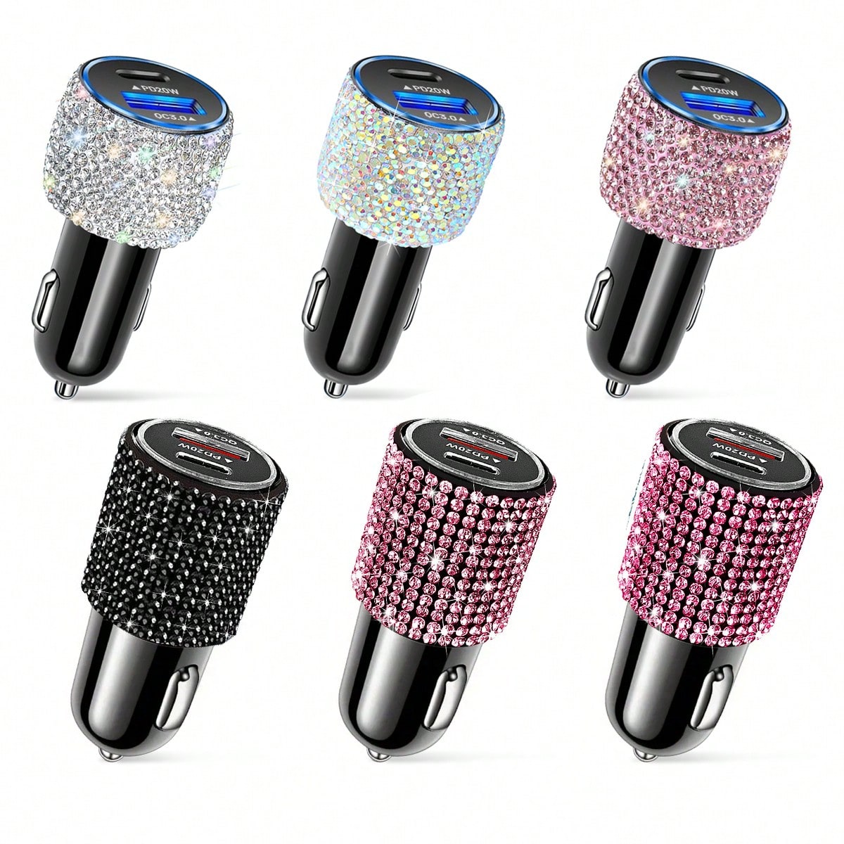 Rhinestone Bling Bling Car Charger, Diamond Black 3-In-1 Retractable Charging Cable, USB Charging Cable, Fast Charging, Cute 3-In-1 Fast Charging Cable, Suitable For Women, Compatible With Apple, Etc.