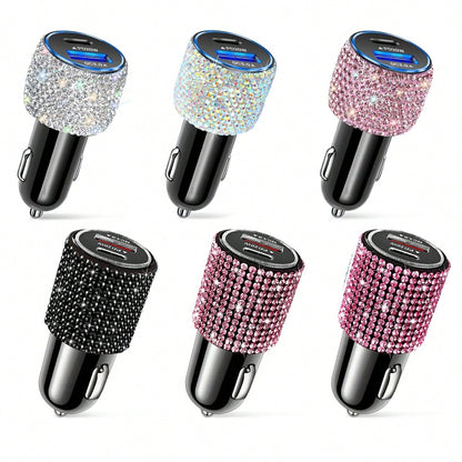 Rhinestone Bling Bling Car Charger, Diamond Black 3-In-1 Retractable Charging Cable, USB Charging Cable, Fast Charging, Cute 3-In-1 Fast Charging Cable, Suitable For Women, Compatible With Apple, Etc.