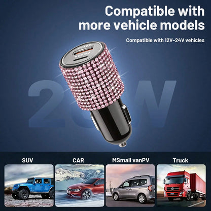 Rhinestone Bling Bling Car Charger, Diamond Black 3-In-1 Retractable Charging Cable, USB Charging Cable, Fast Charging, Cute 3-In-1 Fast Charging Cable, Suitable For Women, Compatible With Apple, Etc.