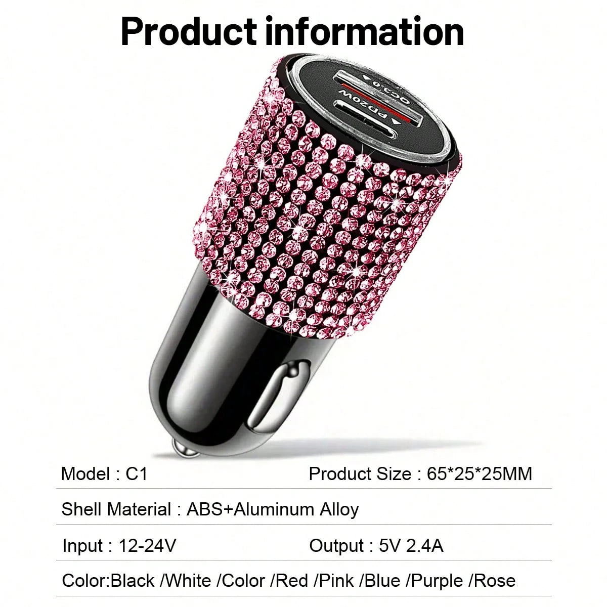 Rhinestone Bling Bling Car Charger, Diamond Black 3-In-1 Retractable Charging Cable, USB Charging Cable, Fast Charging, Cute 3-In-1 Fast Charging Cable, Suitable For Women, Compatible With Apple, Etc.