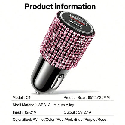 Rhinestone Bling Bling Car Charger, Diamond Black 3-In-1 Retractable Charging Cable, USB Charging Cable, Fast Charging, Cute 3-In-1 Fast Charging Cable, Suitable For Women, Compatible With Apple, Etc.
