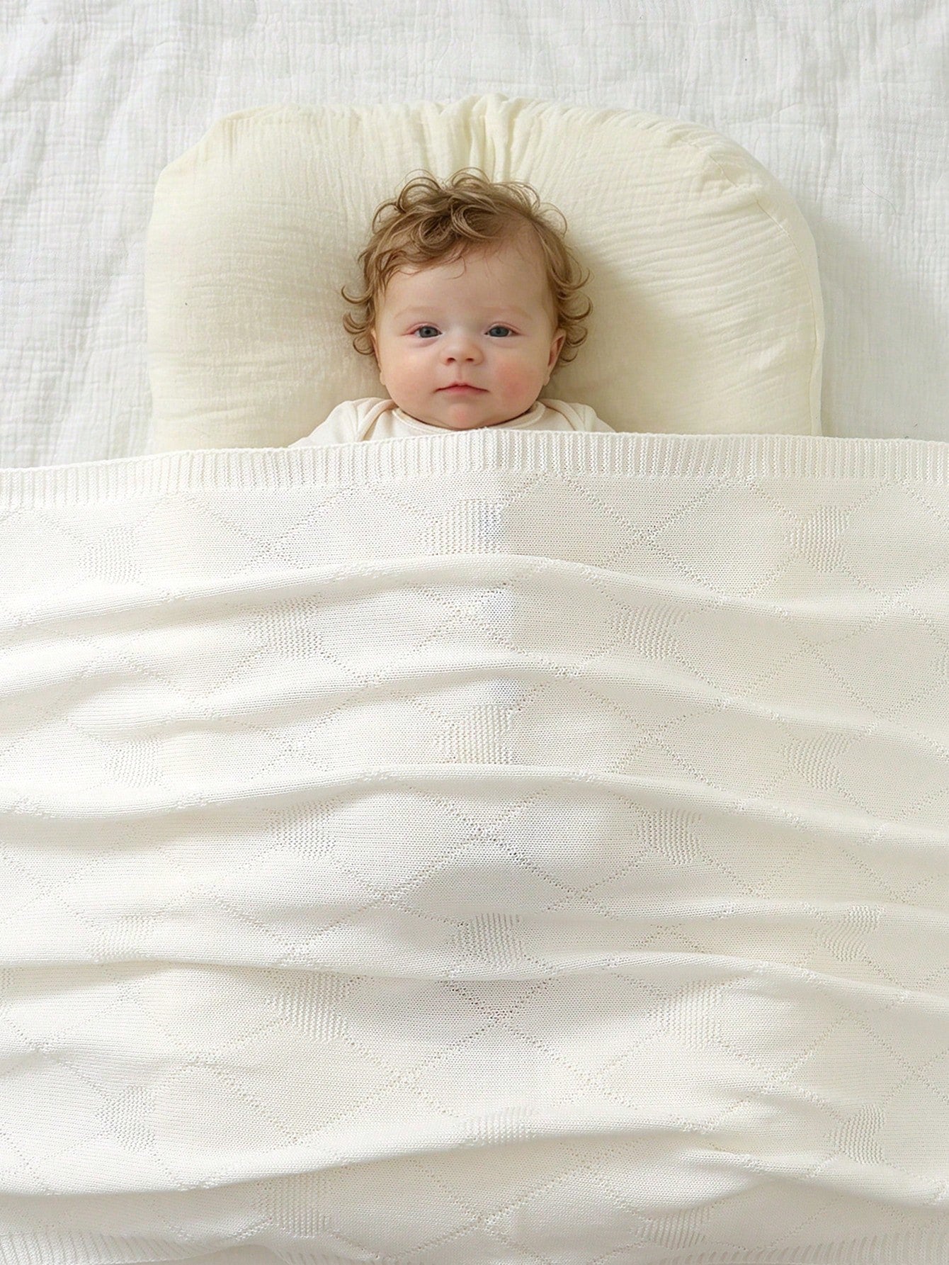 Rhombus Heart Knitted Baby Blanket, 100% Cotton All Season, Newborn Swaddle Stroller Cover Quilt, Infant Nursery Supplies