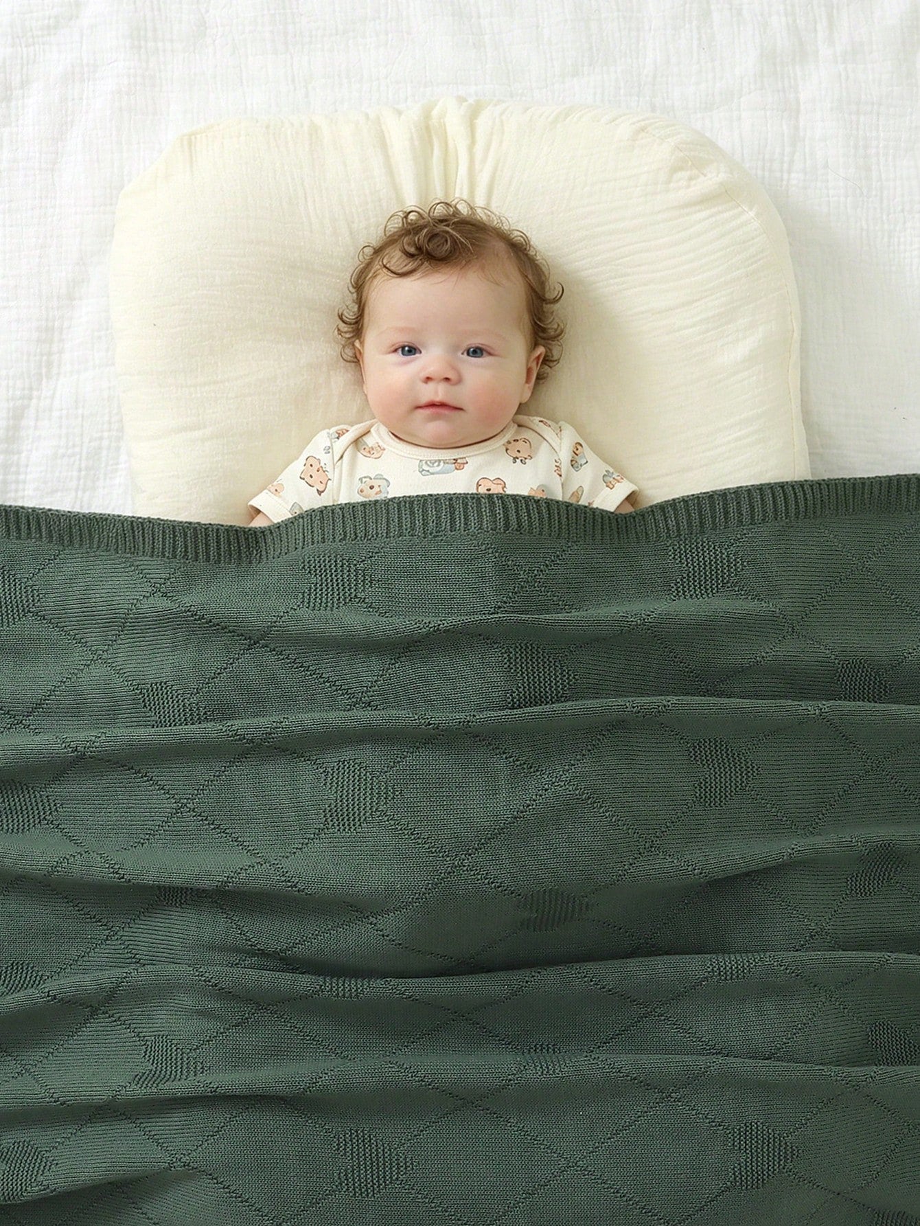 Rhombus Heart Knitted Baby Blanket, 100% Cotton All Season, Newborn Swaddle Stroller Cover Quilt, Infant Nursery Supplies
