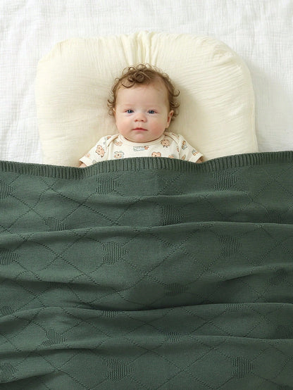 Rhombus Heart Knitted Baby Blanket, 100% Cotton All Season, Newborn Swaddle Stroller Cover Quilt, Infant Nursery Supplies