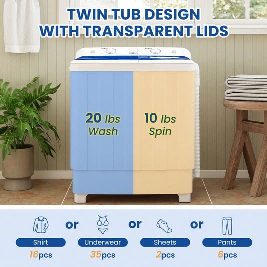 Robsivo Portable Washing Machine, 30 Lbs Compact Twin Tub Laundry Washer With Built-In Drain Pump, Semi-Automatic 20 Lbs Washer And 10 Lbs Spinner Combo For Apartments, Dorms