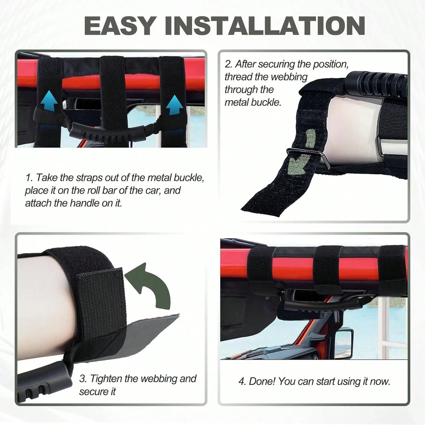 [Roller Handle Grip Handle]2PCS Roller Handle Grip Handle,Elastic Rope Handle- Internal Assembly Component,Suitable For Jeeps,UTVs,Four-Wheel Vehicles